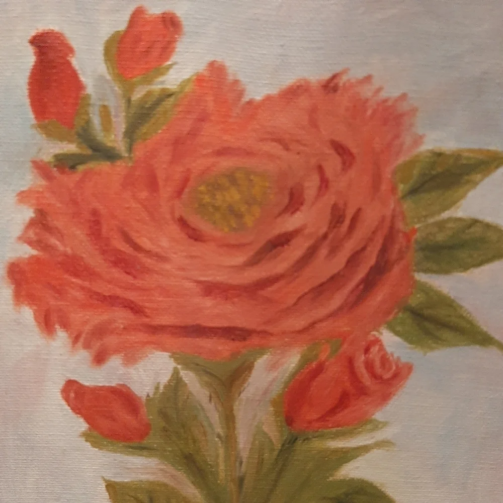 VTG SIGNED HAND PAINTED ROSE ON CANVAS.